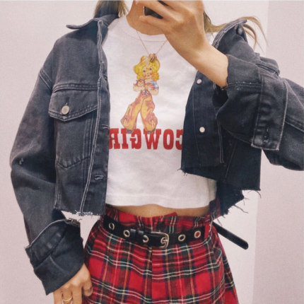 Womens Denim & Jeans | Red Plaid Shirt Denim Jacket Clothing Denim & Jeans