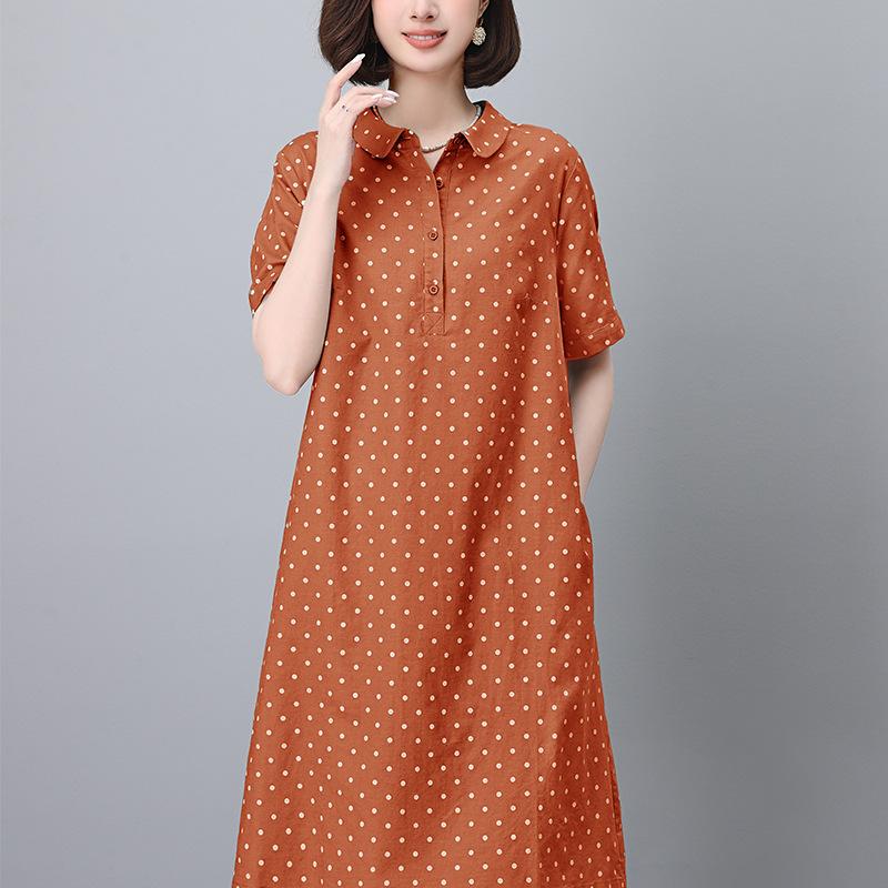 Womens Dresses & Skirts | Crisp Hemp Polka Dot Embroidered Dress Clothing Dresses & Skirts