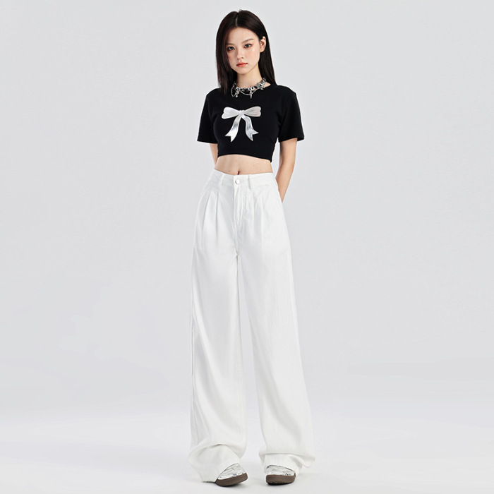 Womens Pants & Shorts | Simple Casual Wide Leg Pants-White Clothing Pants & Shorts